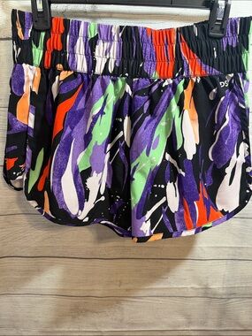 DSG Women's Athletic Shorts in Black with Purple, Green & Orange Abstract Print
